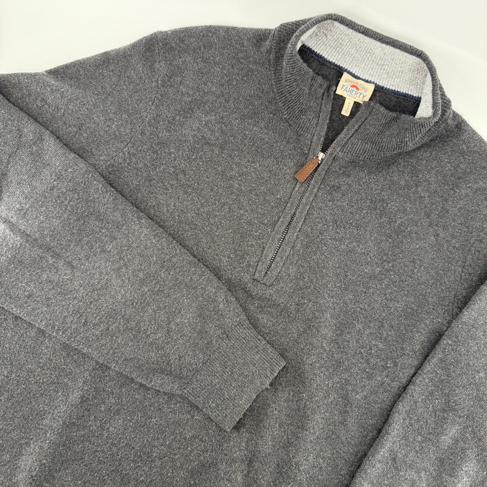 Faherty Quarter Zip Sweater Mens Medium Gray Organic Cotton Blend Mock Neck
